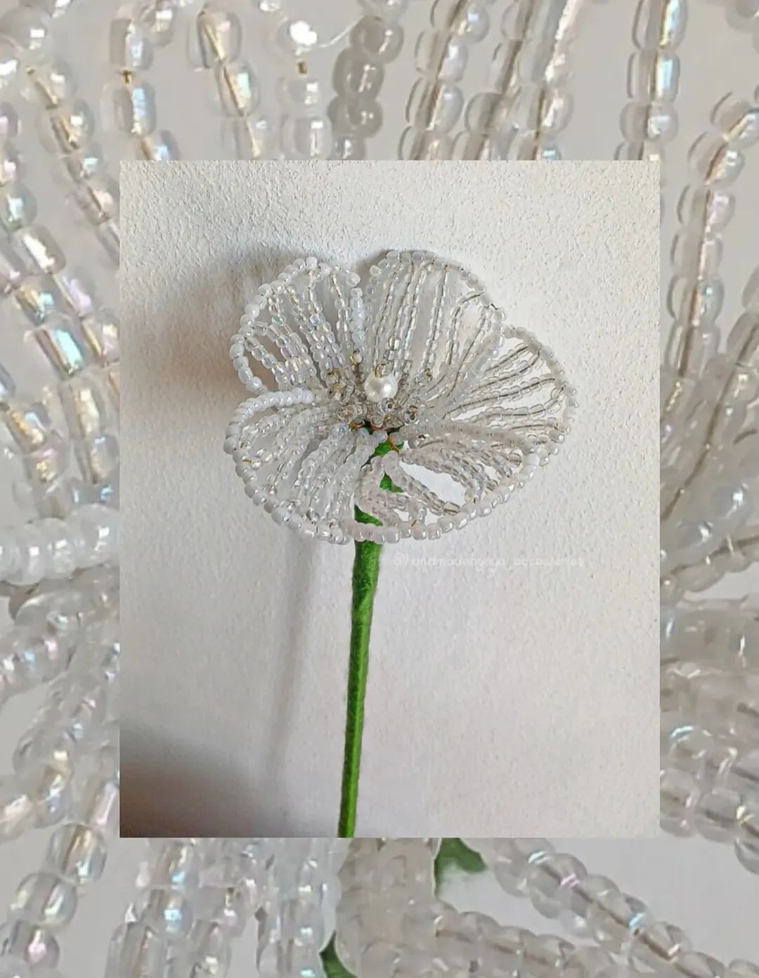 Beaded white Poppy Flower