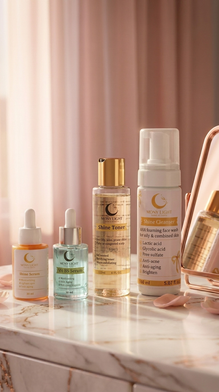 روتين شاين للبشرة الدهنيه والمختلطه لعلاج الحبوب وآثارها  Mony light Shine routine For oily & combined skin